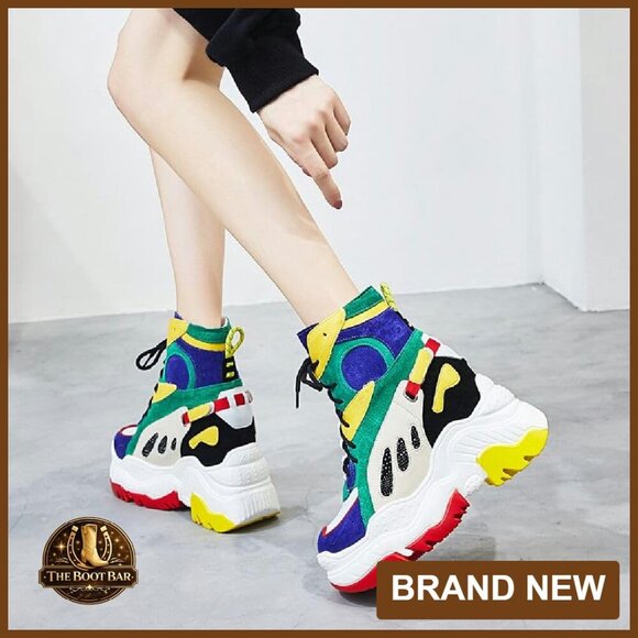 Women's Chunky Platform Ankle Boots Suede Leather Lace Up Hidden Heel - Picture 6 of 8